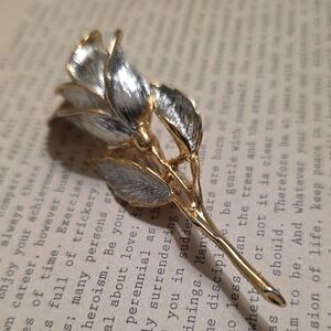 Mixed Metals Tones Rose Brooch Two tone Gold and Silver